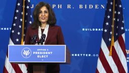Director of the Office of Management and Budget nominee Neera Tanden speaks during an event to name President-elect Joe Biden's economic team at the Queen Theater on December 1, 2020 in Wilmington, Delaware. 