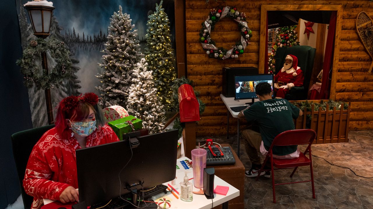 Santa speaks with a virtual visitor on Zoom at the Santa Experience in the Mall of America on November 24, 2020 in Bloomington, Minnesota.