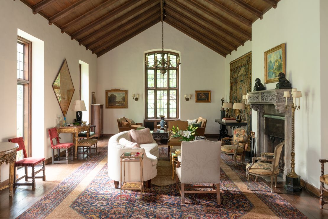 The living room of a Greenwich home that's been listed for sale for just under $9 million.