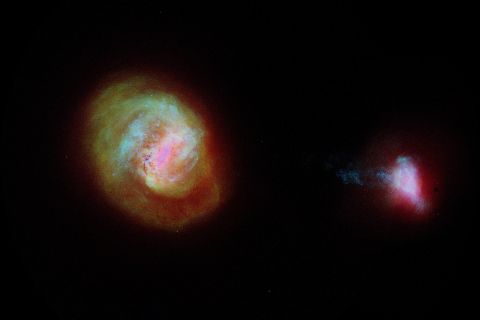 This diagram shows the two most important companion galaxies to the Milky Way: the Large Magellanic Cloud (left) and the Small Magellanic Cloud. It was made using data from the European Space Agency Gaia satellite.