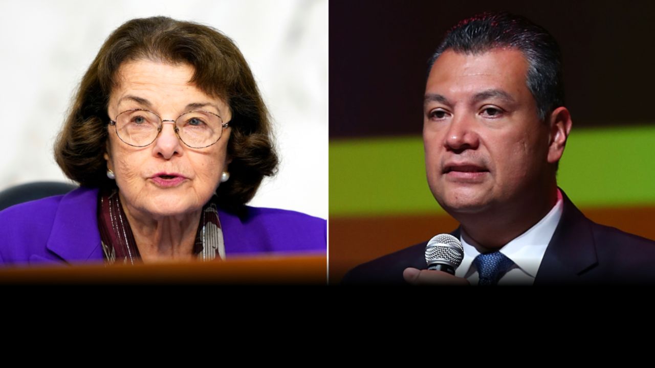 Sen. Dianne Feinstein, at left, said she endorses California Secretary of State Alex Padilla to fill the seat of Sen. Kamala Harris, when she leaves the chamber for the Vice Presidency. 