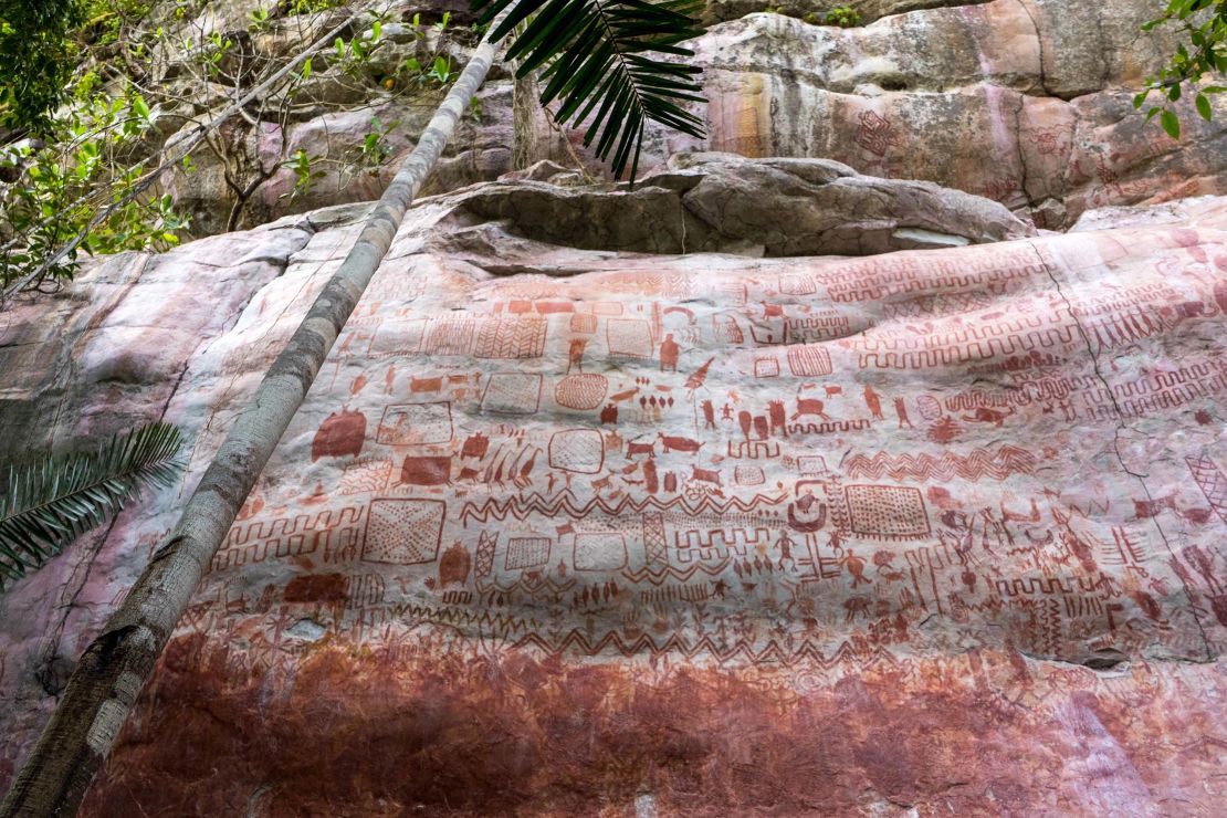 The pre-Columbian rock art at Cerro Azul in Guaviare state, Colombia dates back around 12,000 years. 