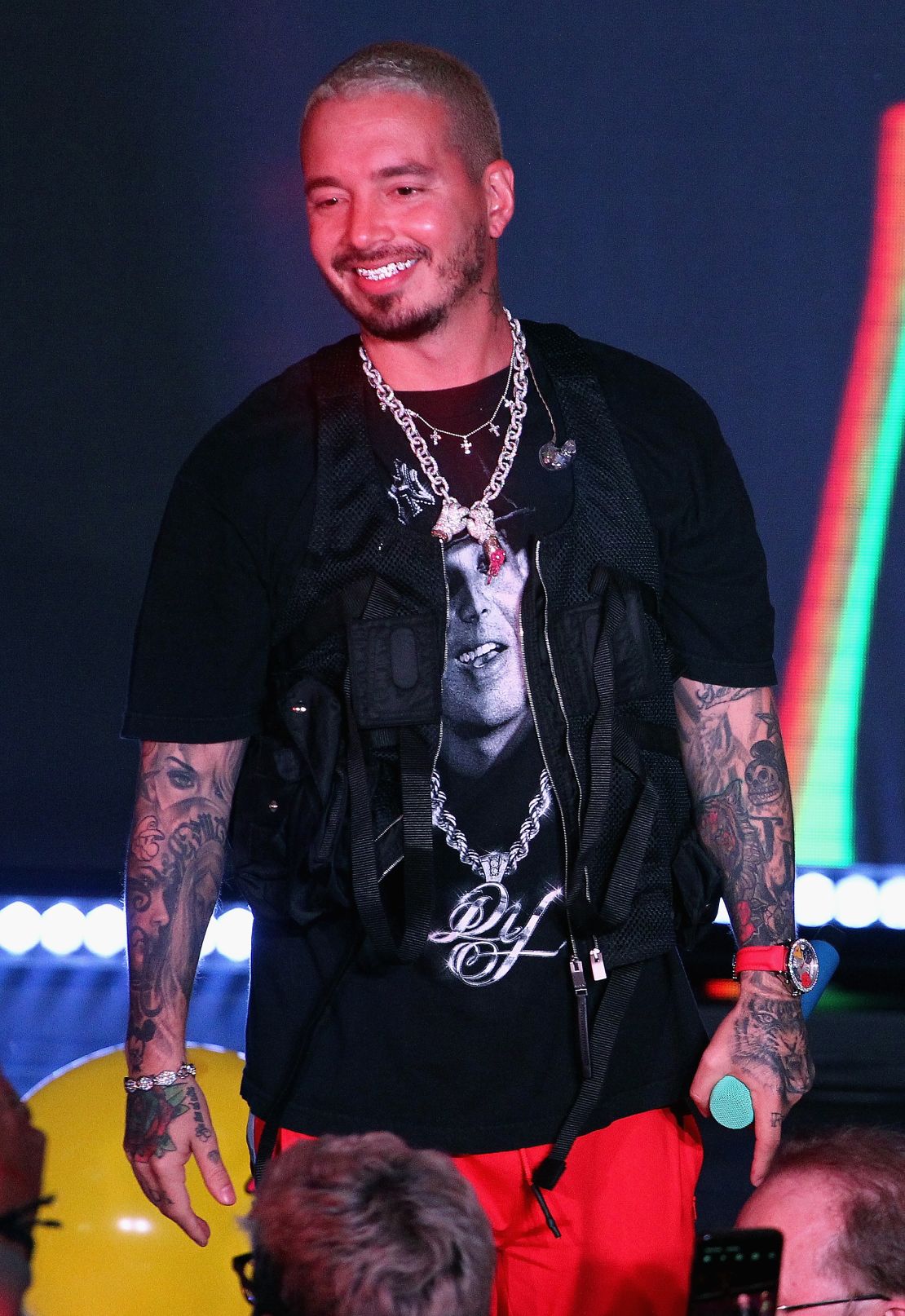 J Balvin performs onstage at the GUESS x J Balvin launch party in Los Angeles, February 8, 2019.  
