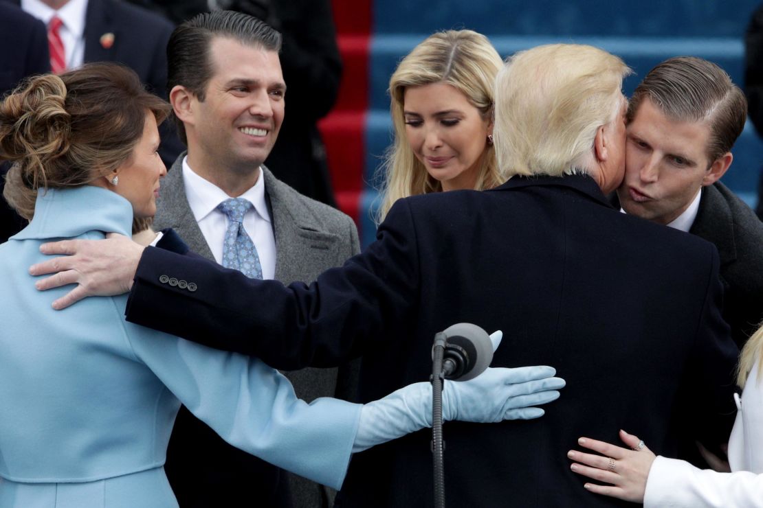 President Donald Trump kisses his son Eric Trump after his inauguration on January 20, 2017 in Washington, DC.