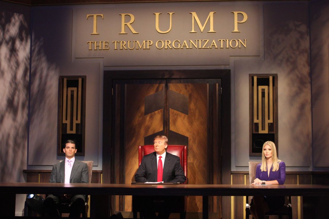 Donald Trump, Donald Trump Jr. and Ivanka Trump during the filming of the live final tv episode of The Celebrity Apprentice on May 10 2009 in New York City. 