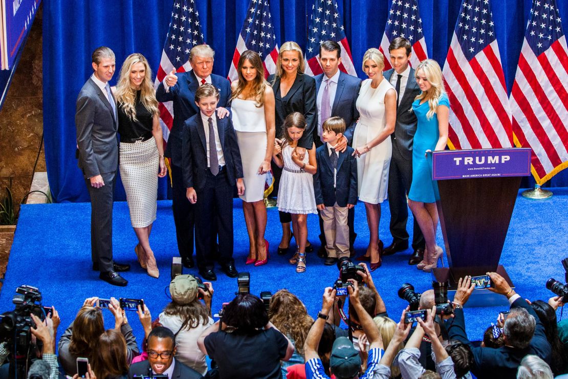 The Trump family poses for photos after Donald Trump announced his candidacy at Trump Tower on June 16, 2015 in New York City. 