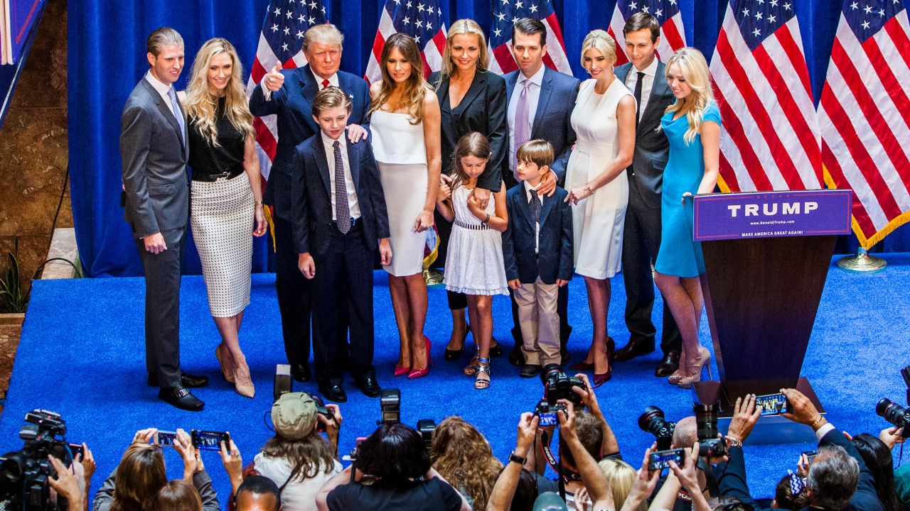The Trump family poses for photos after Donald Trump announced his candidacy at Trump Tower on June 16, 2015 in New York City.