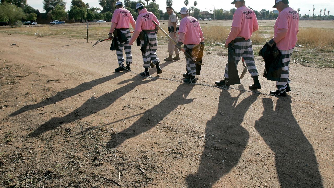 Democratic lawmakers introduced a joint resolution to strike language from the 13th Amendment that allows forced prison labor, as seen above in this  2007 photo of Maricopa County prisoners. 