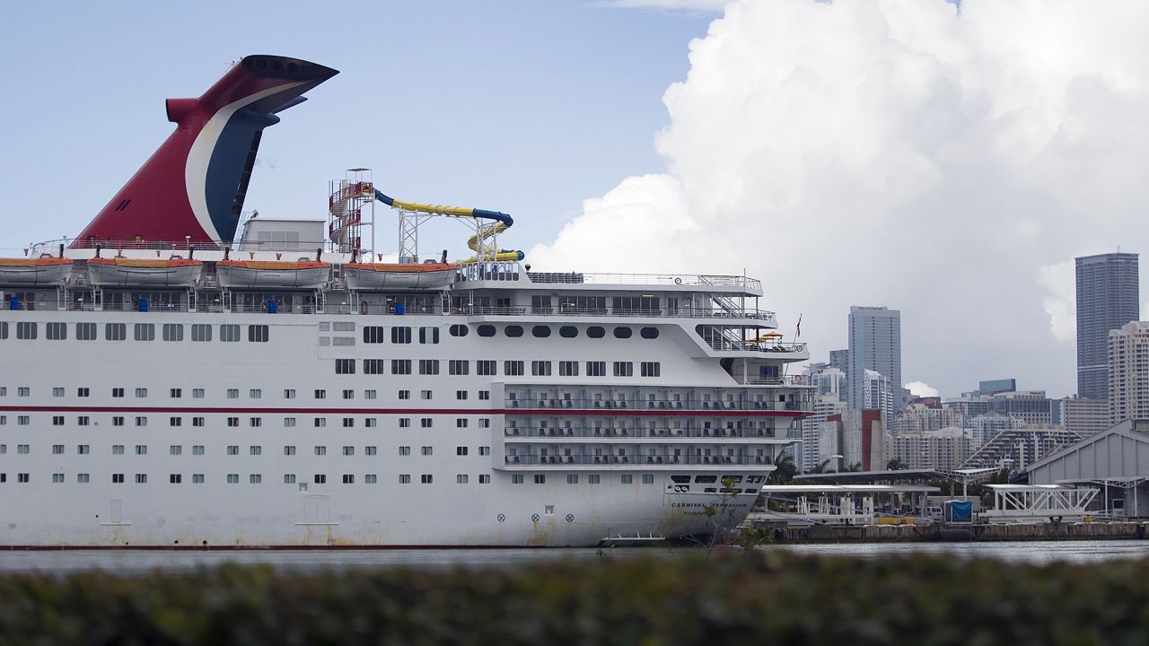 MIAMI, FLORIDA - MAY 02:  A Carnival Cruise ship is docked at the PortMiami as the company becomes one of the first to be sued under Title III of the Helms-Burton Act  at the Wilkie D. Ferguson Jr. U.S. Courthouse on May 02, 2019 in Miami, Florida. The lawsuit filed by Javier Garcia-Bengochea and Mickael Behn claim they are the owners of confiscated property in Cuba and are among the first to file lawsuits against European and American companies doing business on their former properties after the Trump Administration announced that they will allow Title III of the Helms-Burton Act to go into effect.(Photo by Joe Raedle/Getty Images)