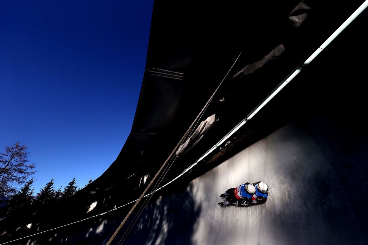 Thomas Steu and Lorenz Koller compete in a Luge World Cup event in Innsbruck, Austria, on Saturday, November 28. The Austrians finished first on their home track.