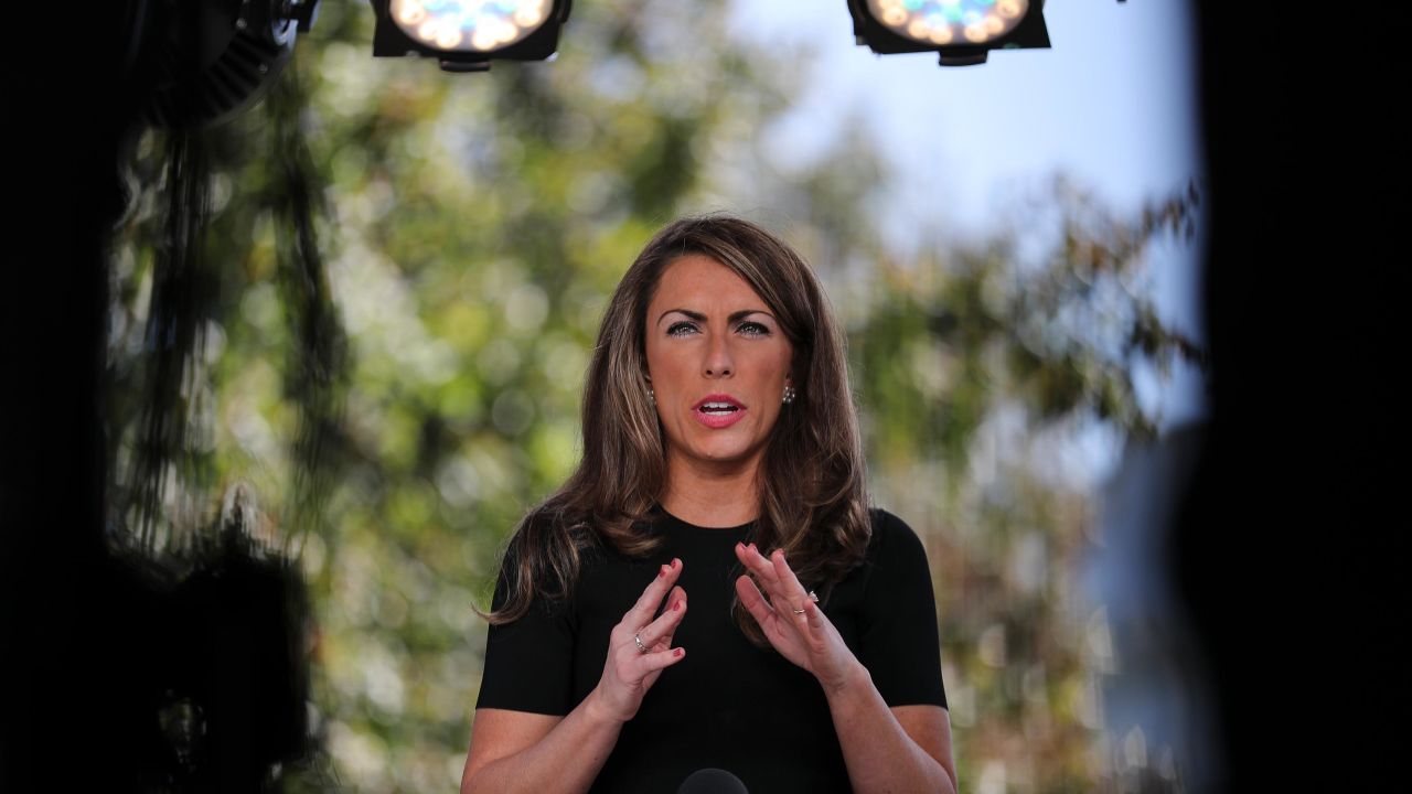 Alyssa Farah, White House Director Of Strategic Communications, speaks during a TV interview outside of the West Wing of the White House on October 6, 2020 in Washington, DC. 