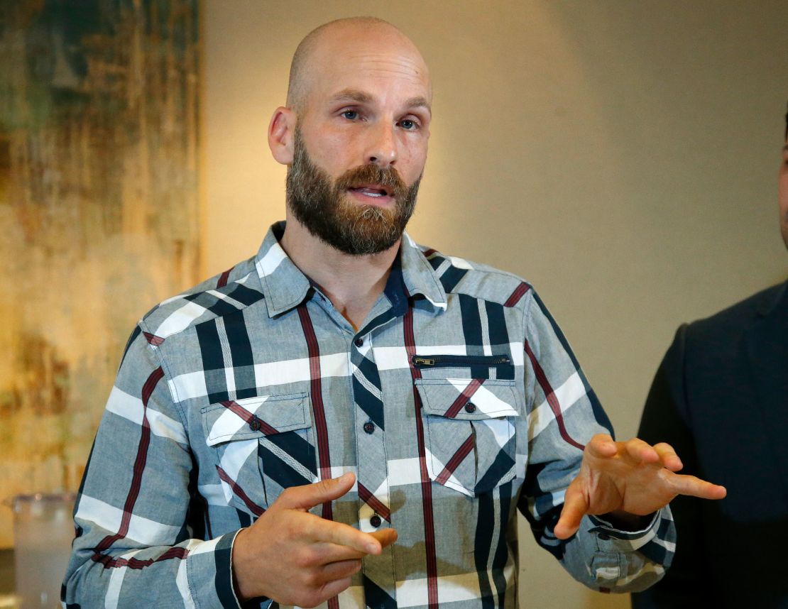 Michael Behenna answers a question during a news conference in May 2019, in Oklahoma City.