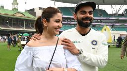 India's captain Virat Kohli and his wife Anushka Sharma on January 7, 2019.  (Photo by PETER PARKS/AFP via Getty Images)