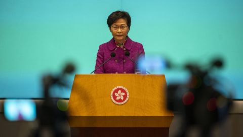 Carrie Lam, Hong Kong's chief executive, speaks to the press during a news conference on November 25.