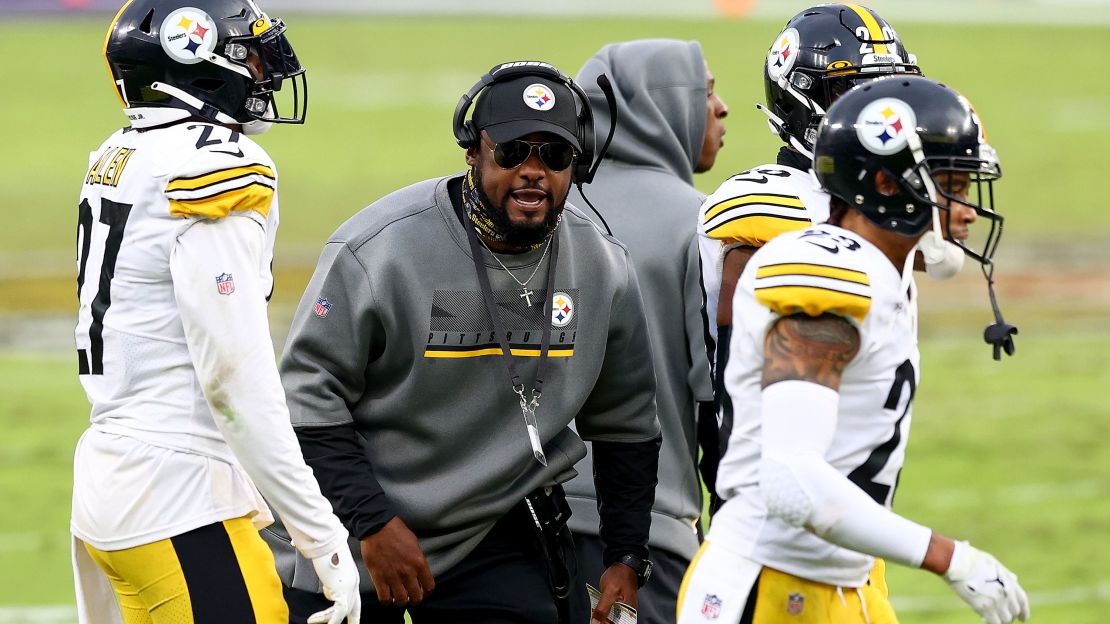 Pittsburgh Steelers' head coach Mike Tomlin celebrates during his side's game against the Baltimore Ravens on November 1.