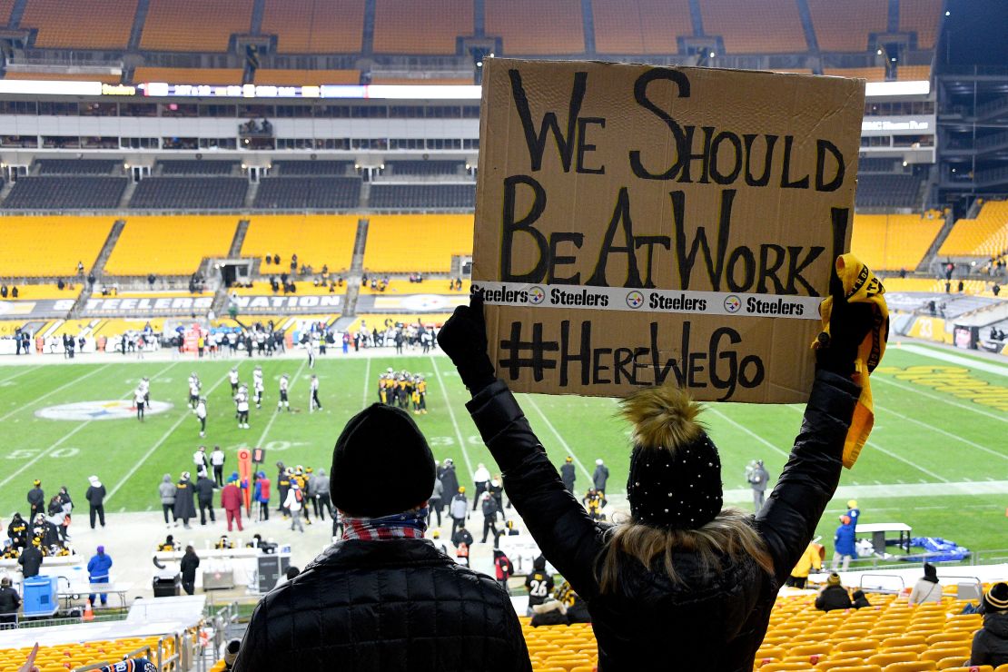 A fan displays a sign during a game between the Pittsburgh Steelers and Baltimore Ravens at Heinz Field on December 2.