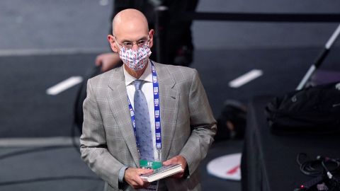 NBA Commissioner Adam Silver attends Game 2 of basketball's NBA Finals between the Los Angeles Lakers and the Miami Heat on Friday, Oct. 2, 2020, in Lake Buena Vista, Fla.