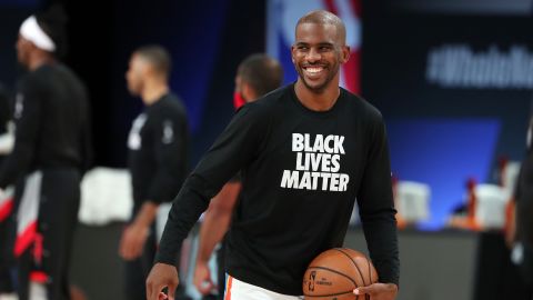 Chris Paul, #3 of the Oklahoma City Thunder smiles during the game against the Houston Rockets during Round One Game Seven of the NBA Playoffs on September 2, 2020 at The AdventHealth Arena at ESPN Wide World Of Sports Complex in Orlando, Florida. 