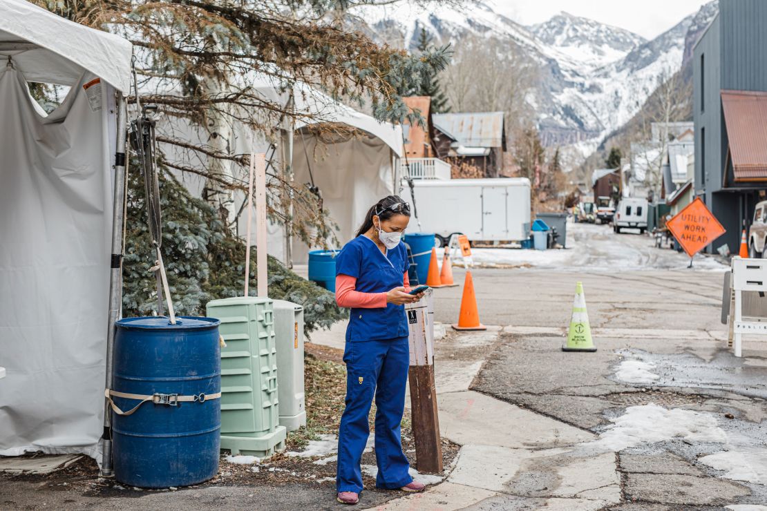 Rebolledo León emigrated from Mexico more than 20 years ago. The small Telluride community where she conducts contact tracing includes  many Latino frontline workers.