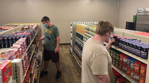 Students at the student-run grocery store in Linda Tutt High School in Sanger, north of Dallas.