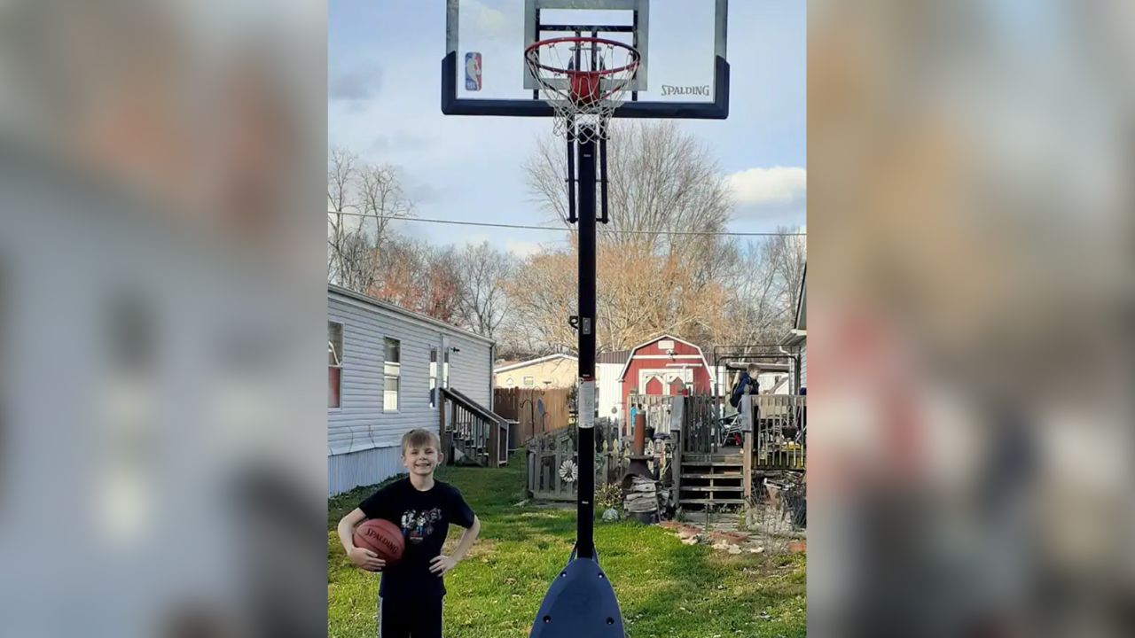 Elijah and his new basketball hoop.