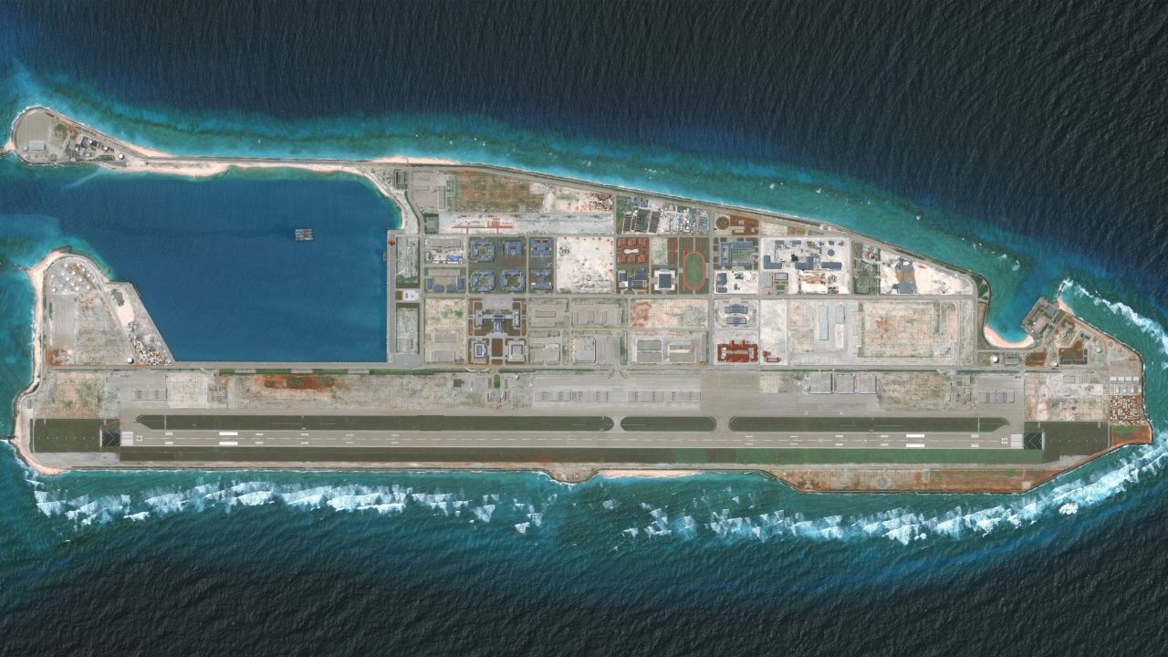 Fiery Cross Reef, part of the Spratly Islands in the South China Sea. Photo: DigitalGlobe via Getty Images.