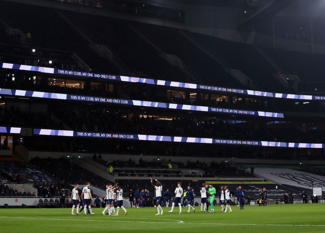 A general view as Tottenham   players celebrate with its fans at the end of the Premier League match between Tottenham Hotspur and Arsenal.