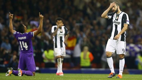 Casemiro celebrates as Real Madrid goes 4-1 up in the 2017 Champions League final.  