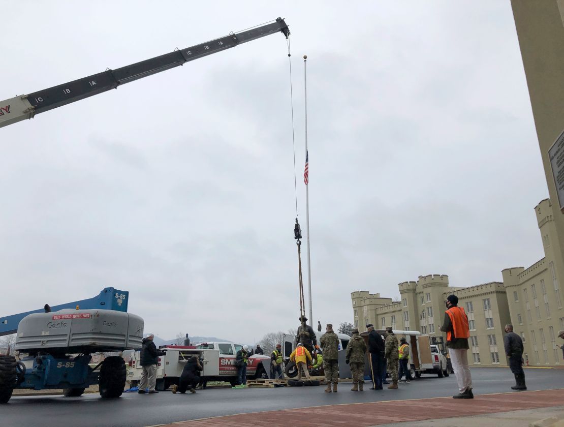 The monument's stone pedestal will be repaired before it, too, is relocated.