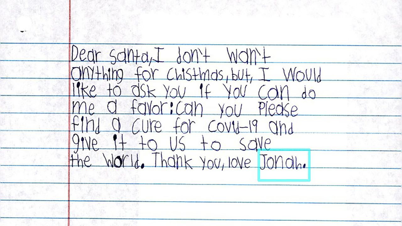 Jonah Simons' letter to Santa last year. 