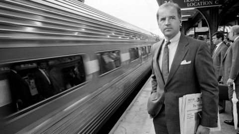 In this September 1988 file photo, then-Sen. Joe Biden is seen on the platform in Wilmington, Delaware. 