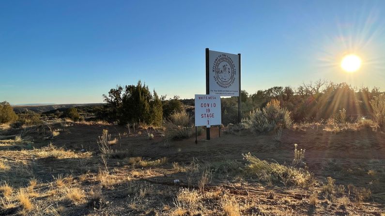 In Colorado, the two friends passed through the Ute Mountain Ute Tribe lands where a sign indicated the status of Covid-19 caseloads in the region.