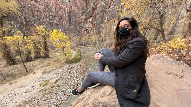 Inside Zion National Park in Utah, Artemis Moshtaghian made sure to abide by the park's Covid-19 mask regulations. 