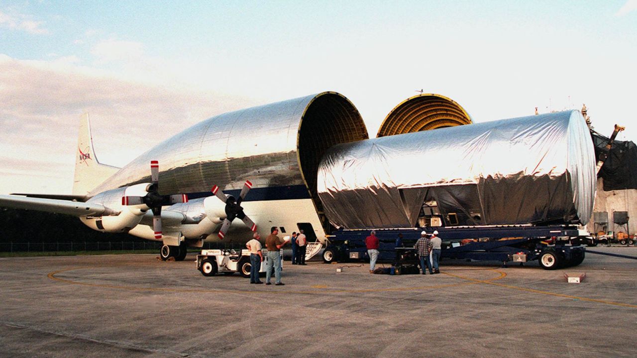 The Super Guppy is loaded with a component for the International Space Station.