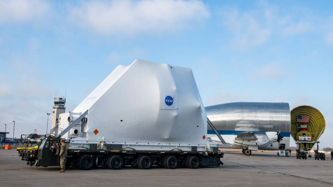 The Orion command module being loaded onto a Guppy.