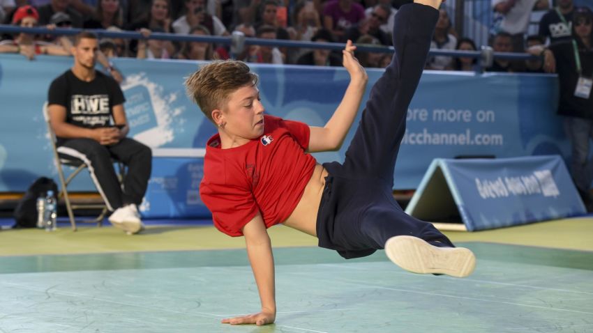 France's b-boy Martin competes during a battle at the Youth Olympic Games in Buenos Aires, Argentina on October 08, 2018. - The Youth Olympic Games in Buenos Aires hosted the world's best youth break dancers to compete for the first ever Olympic medal in the athletic art. (Photo by EITAN ABRAMOVICH / AFP)        (Photo credit should read EITAN ABRAMOVICH/AFP via Getty Images)
