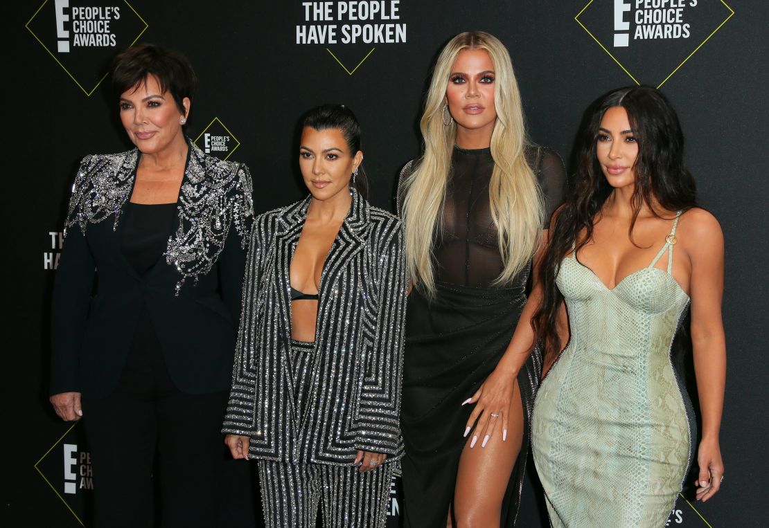 (From left) Kris Jenner, Kourtney Kardashian, Khloé Kardashian and Kim Kardashian arrive for the 45th annual E! People's Choice Awards in Santa Monica, California, November 10, 2019. 