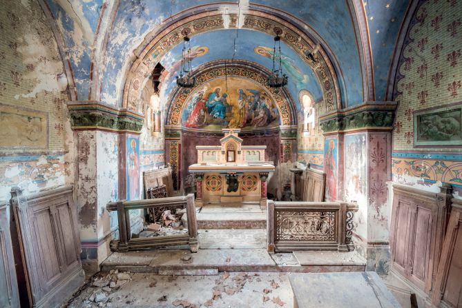 An abandoned 19th-century castle chapel in France's Occitanie region. Meslet said he is "interested in the hold of passing time on architecture."