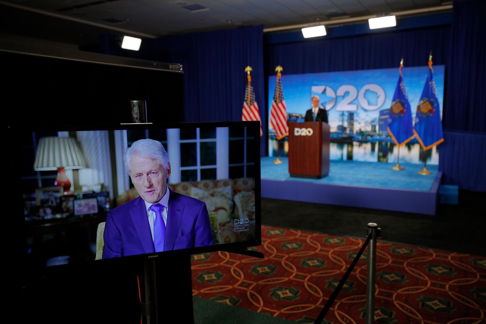 Clinton delivers a speech during the Democratic National Convention in August 2020.