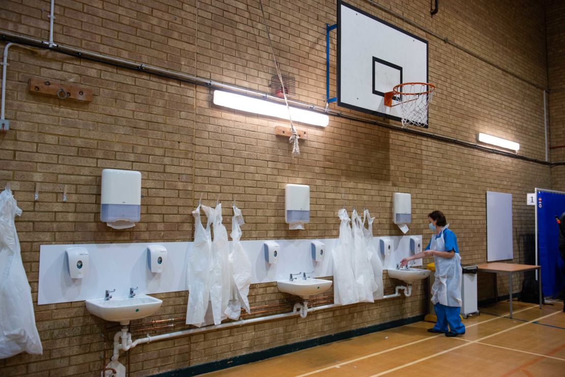 A gymnasium in Cardiff where nurses administered some of the country's first Covid vaccinations on Tuesday.