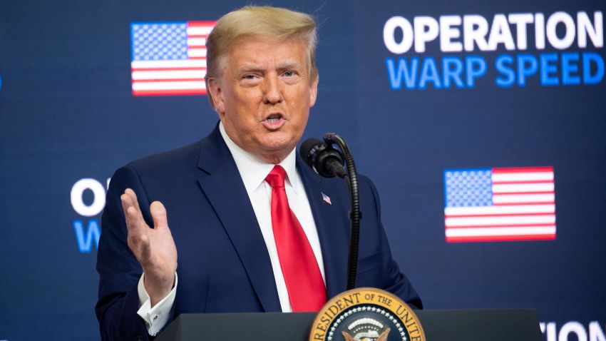US President Donald Trump speaks during the Operation Warp Speed Vaccine Summit in the Eisenhower Executive Office Building adjacent to the White House in Washington, DC on December 8, 2020.