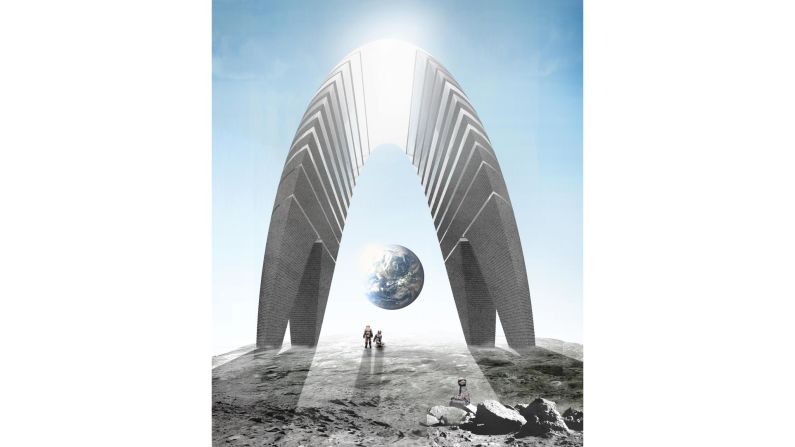 While most architecture projects for the moon look at the practicalities of living, eating, sleeping and breathing in space, <a href="https://www.yumpu.com/xx/document/view/63193898/portfolio-monika-lipinska" target="_blank" target="_blank">Arc' de Exploration</a> proposes a  monument for the first lunar civilization. Mimicking earthly landmarks like the Arc de Triomphe, the arch is designed to be seen from afar and beautifully frames the planet it orbits.<br />