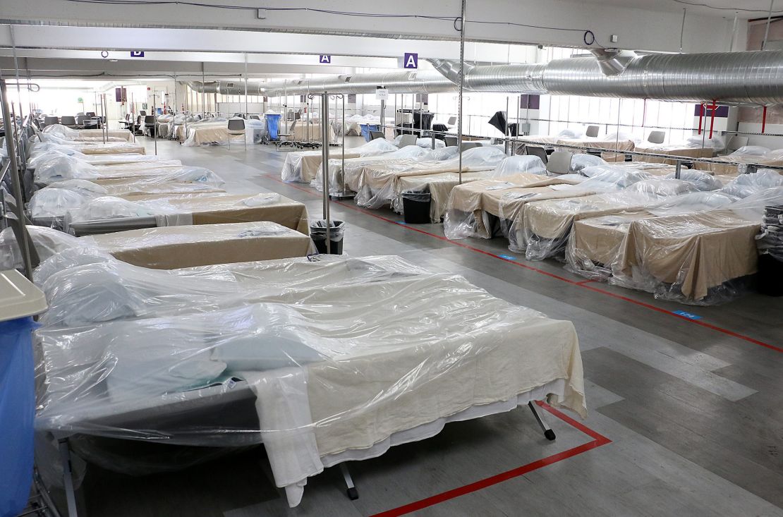 Back-up hospital beds are seen in the parking garage at the Renown Regional Medical Center in Reno on Nov. 11, 2020.