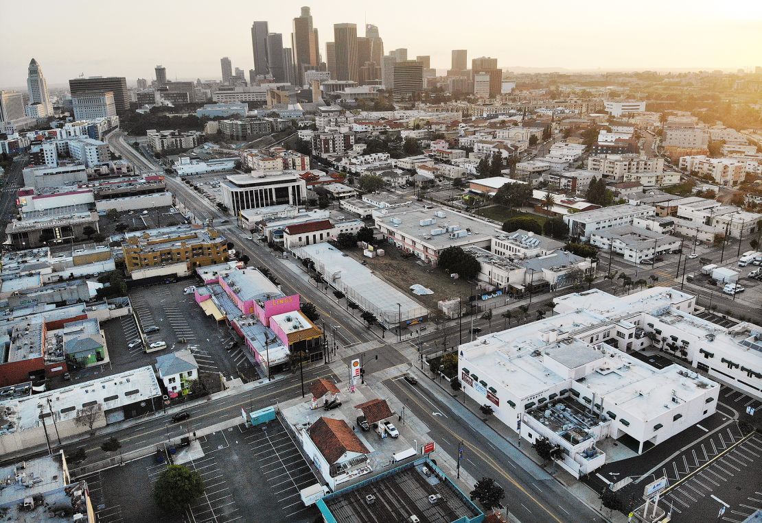 Explosive growth in the use of concrete, aggregates, bricks and asphalt, which today are the foundation for modern buildings and roads -- like these seen in Los Angeles -- are driving the growth globally of human-made materials.