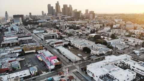 Explosive growth in the use of concrete, aggregates, bricks and asphalt, which today are the foundation for modern buildings and roads -- like these seen in Los Angeles -- are driving the growth globally of human-made materials.