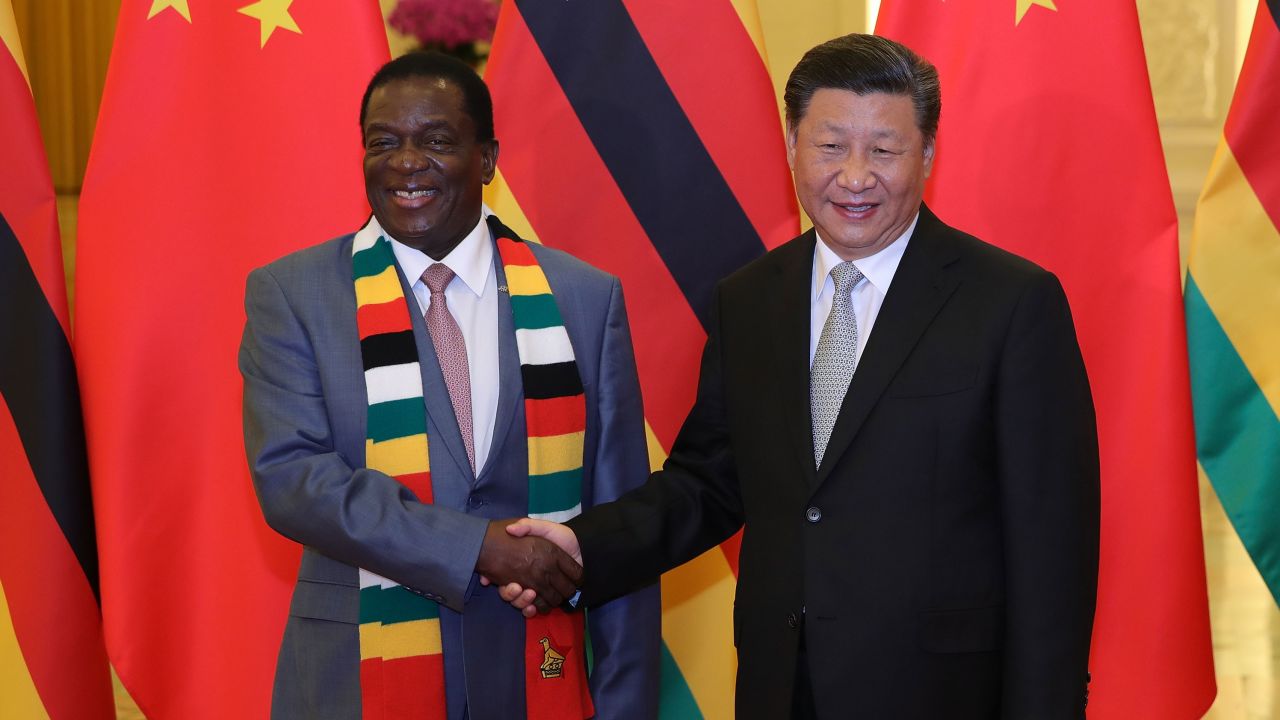 Chinese President Xi Jinping (right) shakes hands with his  Zimbabwean counterpart President, Emmerson Mnangagwa on September 5, 2018, a day after the conclusion of the Forum On China-Africa Cooperation.