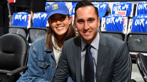 Wie and Jonnie West attend Game Six of round one between the Golden State Warriors and the LA Clippers in 2019.