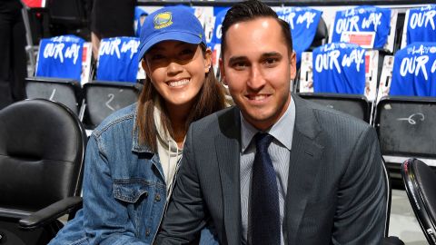 Wie and Jonnie West attend Game Six of round one between the Golden State Warriors and the LA Clippers in 2019.