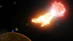 Artist's impression of flare from our neighbouring star Proxima Centauri ejecting material onto a nearby planet.