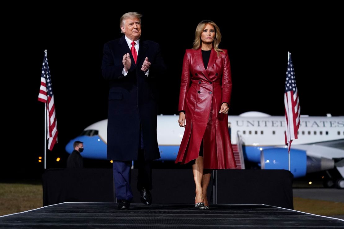 President Donald Trump and first lady Melania Trump arrive to a campaign rally for Senate Republican candidates in Valdosta, Georgia, on Saturday, December 5.